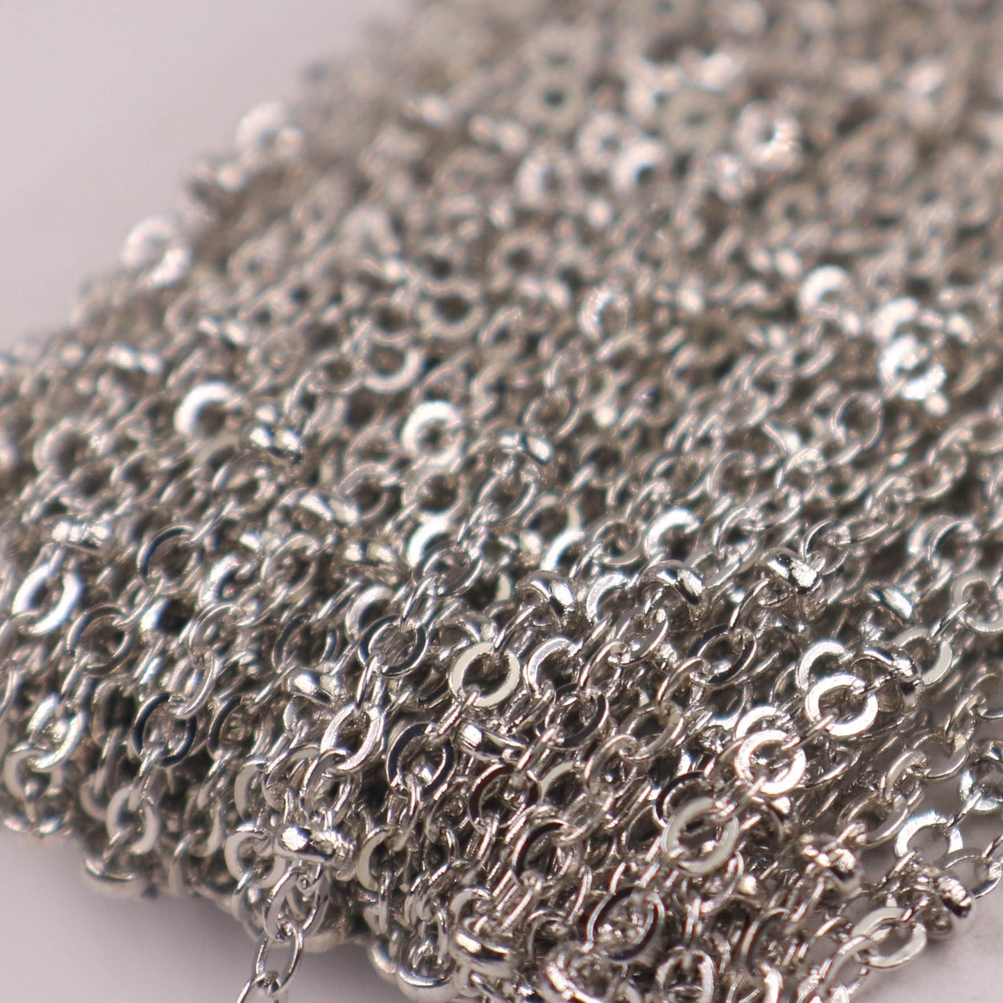 10 ft Antique Silver Rhodium Plated Satellite Chain Flat BALL Chain - 3x1.7mm SOLDERED link - Rhodium Tiny Small Ball Flat Cable - 317SAT