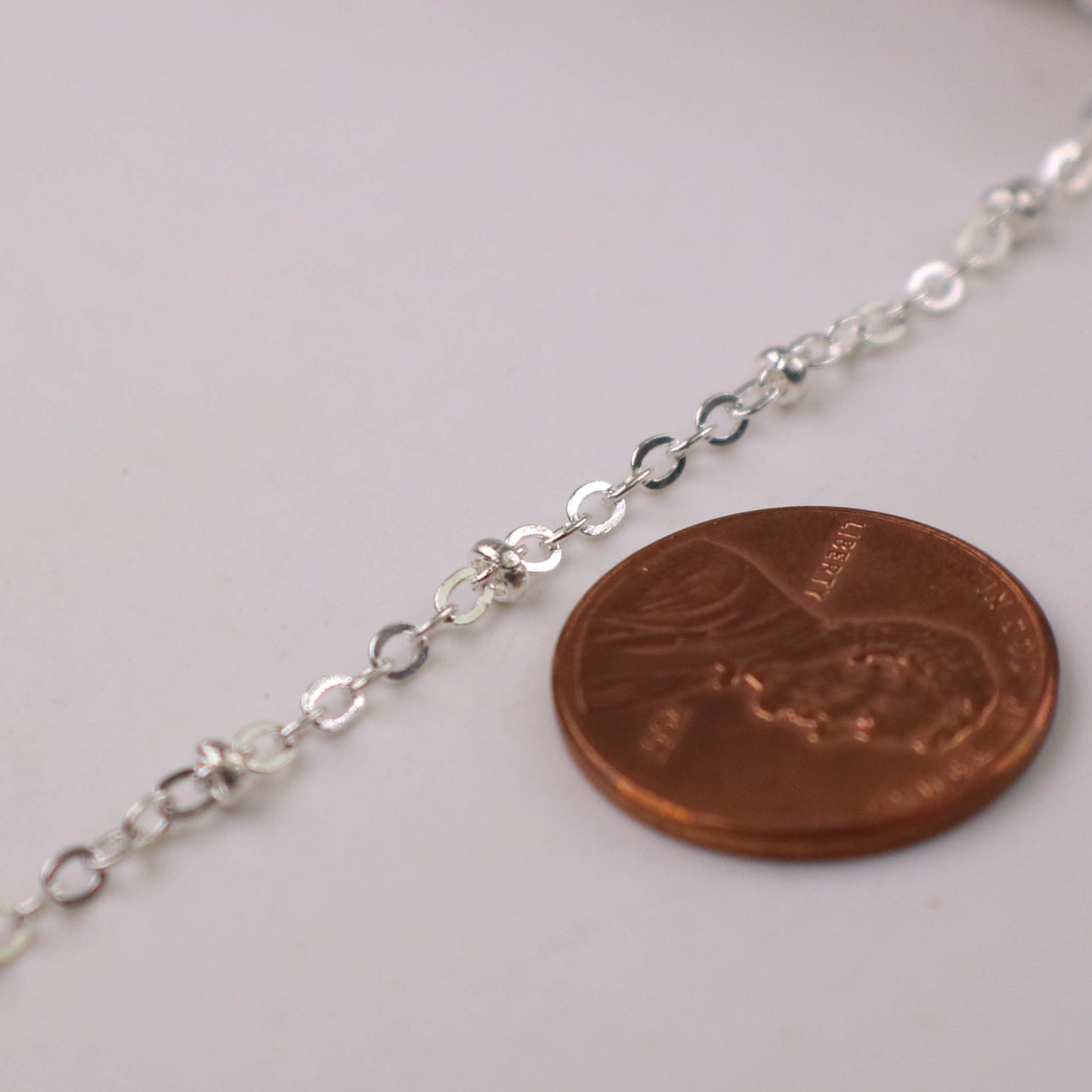 32 ft Sterling Silver Plated Satellite Chain Flat BALL Chain - 3x1.7mm SOLDERED link - Tiny Small Ball Flat Cable Chain - 317SAT