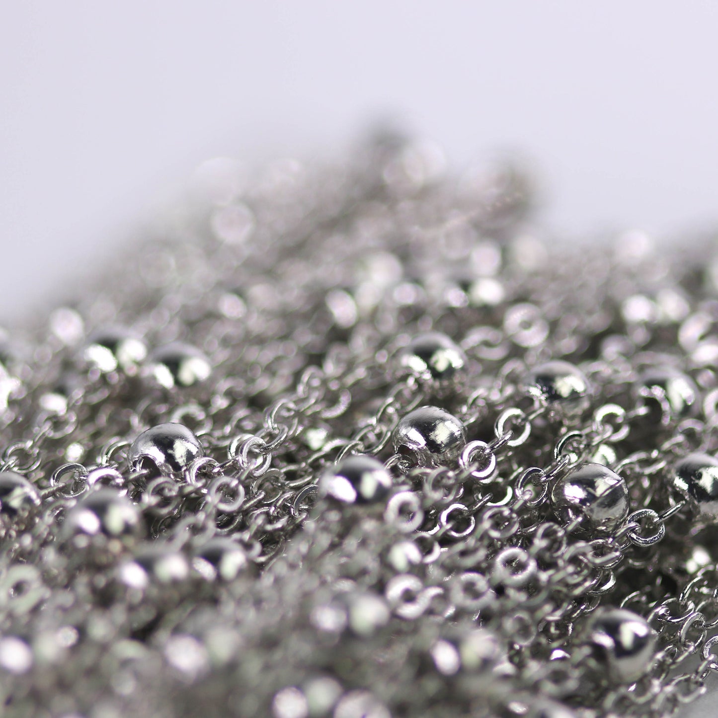 300 feet of Rhodium Plated Satellite LARGE Ball Bead Solder Cable Chain - 3x1.7mm Link - 4mm Ball - from USA 317BBSAT