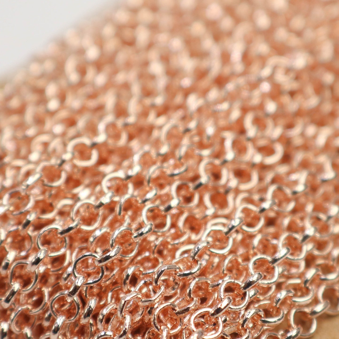 New 32 Feet of ROSE Gold Plated Rolo Chain bulk ROLO cable chain - 3.1mm SOLDERED Links - Necklace Bracelet Chain - 3.1BL