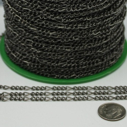 Gunmetal Figaro Chain Bulk, 50 ft Long and Short Mother and Son Chain FIGARO chain 7x3mm - Necklace Bracelet Wholesale Chain -Ship from USA
