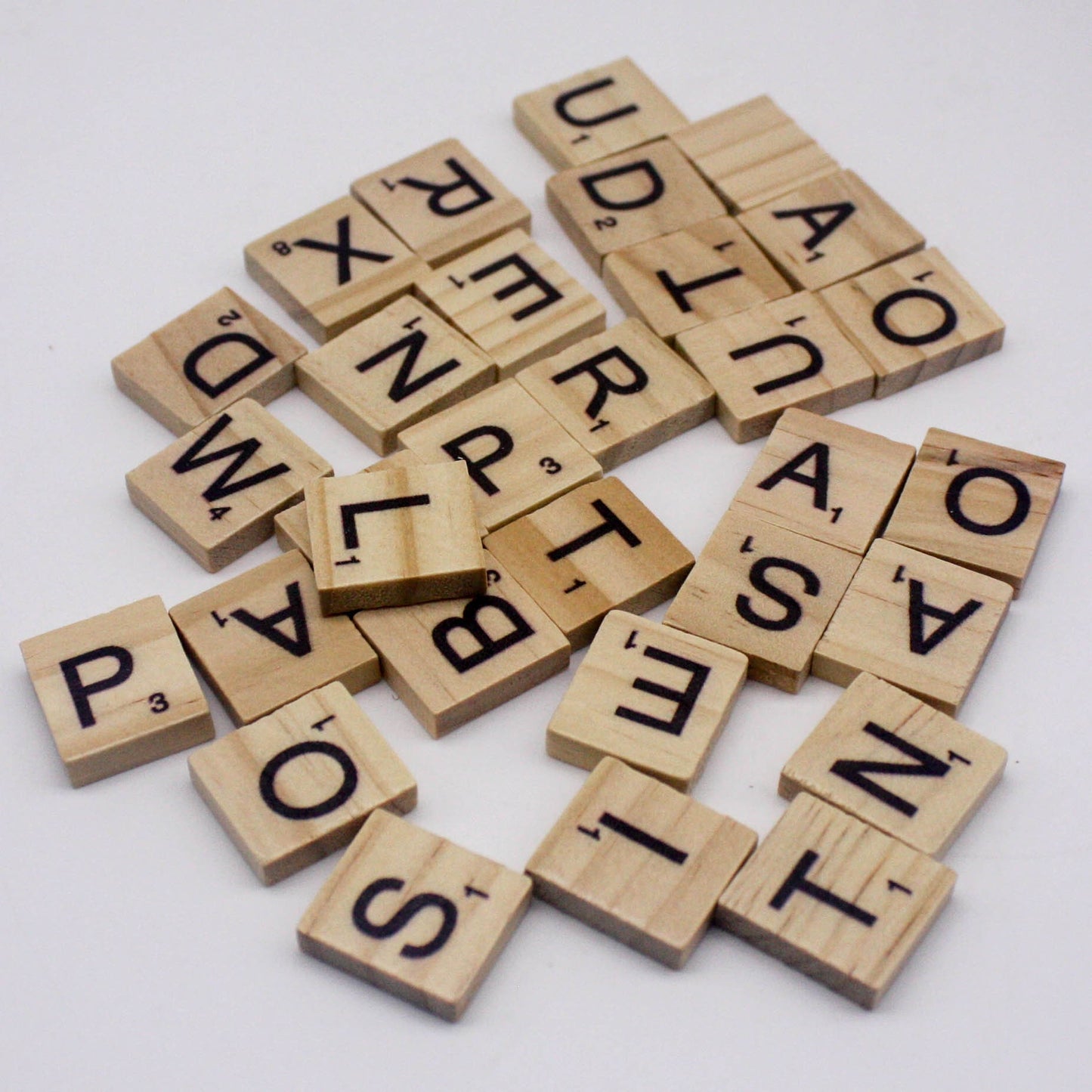 100 Pcs Wooden Scramble Scrabble Letters Tiles - Natural Wood Color Scrambble Tile - 18mm x 20mm - Complete 100 Pcs Set - Wedding Scrapbook