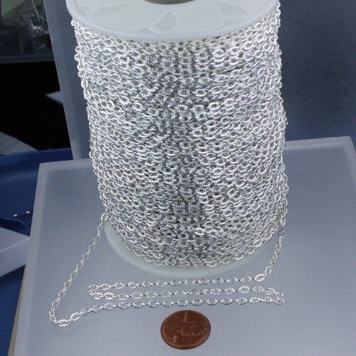Rhodium Plated Texture Chain Bulk, 32 ft. of Antique Silver Flat Texture Oval Chunky Cable Chain - 4x3mm Unsoldered- Necklace Bracelet Chain