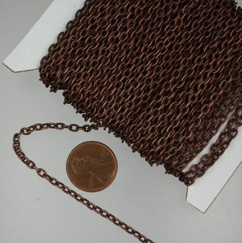 Antique Copper Texture Chain Bulk, 50 ft. of Flat Texture Oval Chunky Cable Chain - 3x2mm Unsoldered - Necklace Bracelet Chain