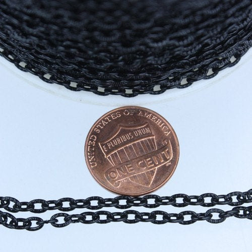 50 ft of Black finished Textured Cable Chain - 4X3mm unsoldered link - 43TEX