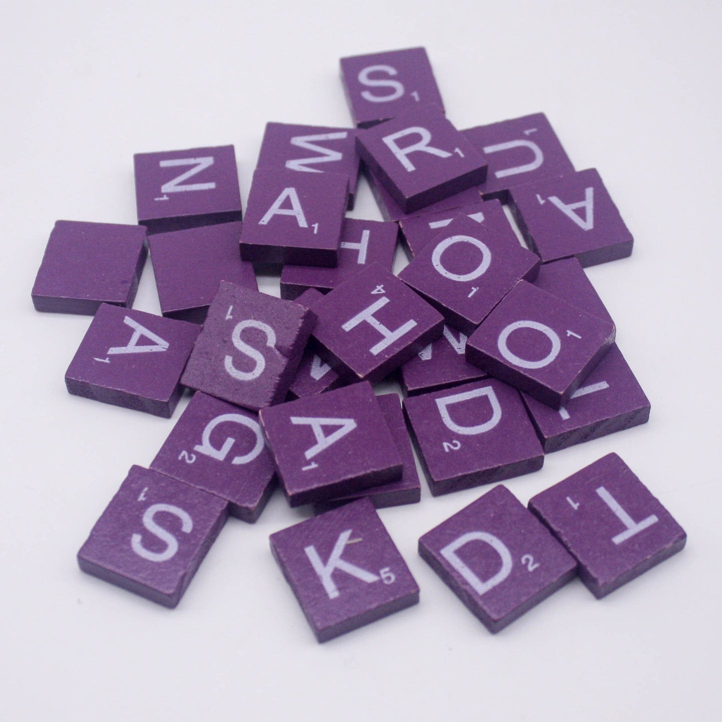 100 Pcs Wooden Scramble Scrabble Letters Tiles - Purple Color Scrambble Tile - 18mm x 20mm - Complete 100 Pcs Set - Wedding Scrapbook