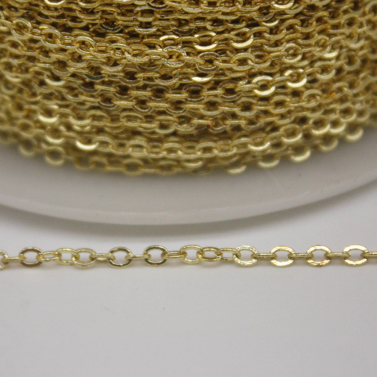 32 Ft Non Tarnish Flat Cable Chain - 18K Gold Flat Chain - 3x1.7mm SOLDER - Anti Tarnish Free Resistant Soldered Cable - AT317F