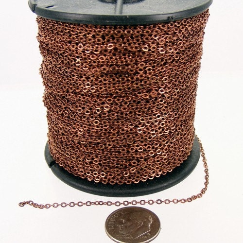 10 ft Antique Copper Chain - 2.4x1.7mm SOLDER Chain - Copper little Oval Flat Soldered Cable Chain - Bulk Dainty Delicate Chain - 2417F
