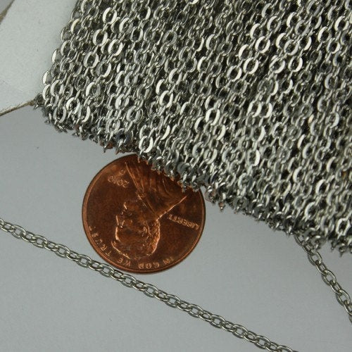 SALE Sale 32ft spool of Rhodium Plated Flat Round cable chain - 3x2.2mm - unsoldered link