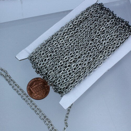 Rhodium Plated Texture Chain Bulk, 12 ft. of Flat Texture Oval Chunky Cable Chain - 4x3mm Unsoldered - Necklace Bracelet Chain