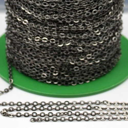 100 ft spool of Gunmetal Finished Flat SOLDERED Cable Chain - 3.4x2.9mm Soldered Link