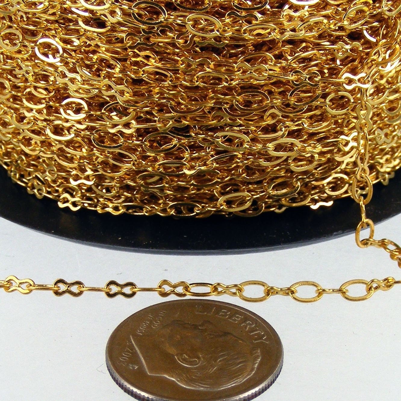 32 ft spool of Gold Plated SOLDERED Figure 8 Connector Chain - 4x3mm links