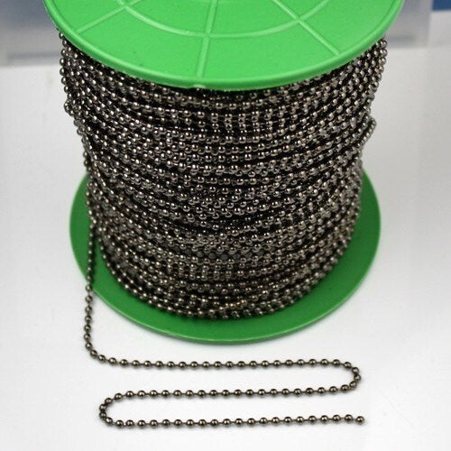 Gunmetal Chain Ball Bulk Chain, 12 ft. of ROUND BALL chain Necklace - 2.4mm ball size - w/ FREE 10 pcs Connectors (Insert) - 24BALL