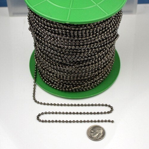 Gunmetal Chain Ball Bulk Chain, 12 ft. of ROUND BALL chain Necklace - 2.4mm ball size - w/ FREE 10 pcs Connectors (Insert) - 24BALL