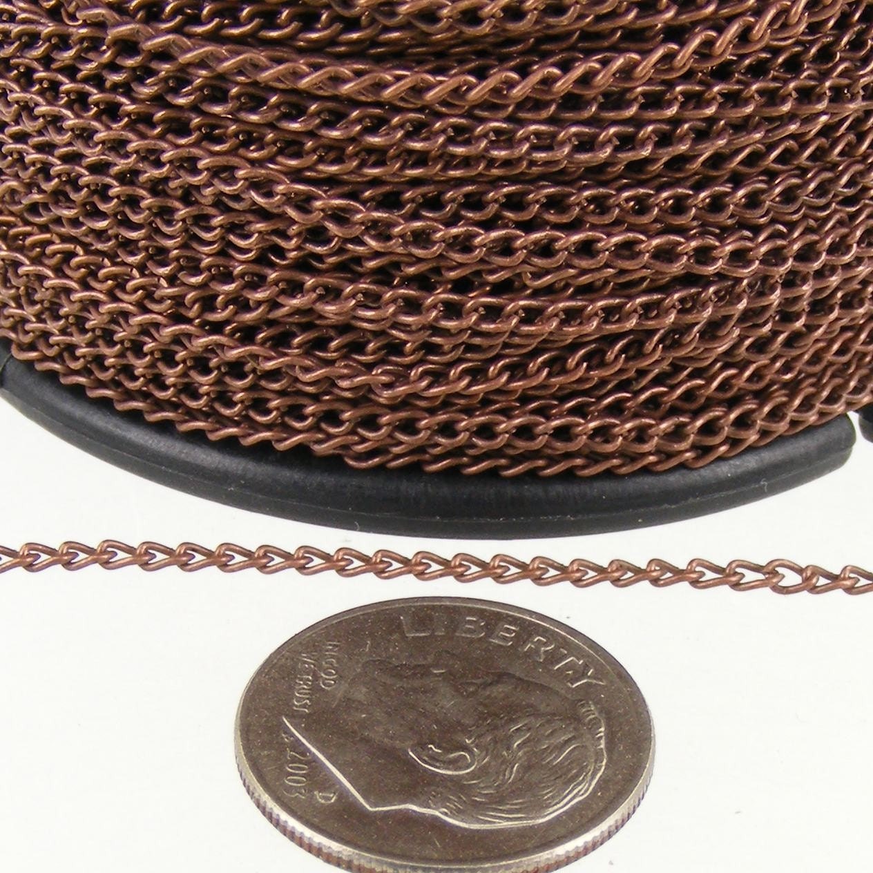 Antique Copper Chain bulk Chain, 32ft. spool of Antique Copper little curb chain - 1.5mm Unsoldered link