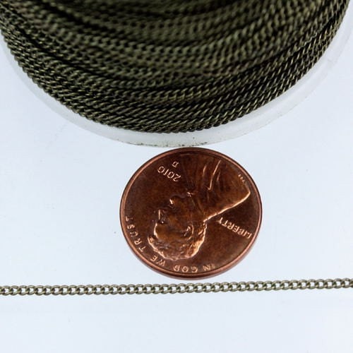 32 ft spool of Antique Brass Finished Tiny curb chain - 1.3mm soldered link - 1.3S