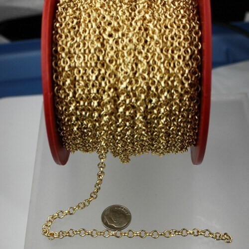 Gold Plated Rolo Chain bulk, 12 ft spool of ROLO cable chain - 4.7mm Unsoldered Links - Wholesale Bulk - 47ROLO