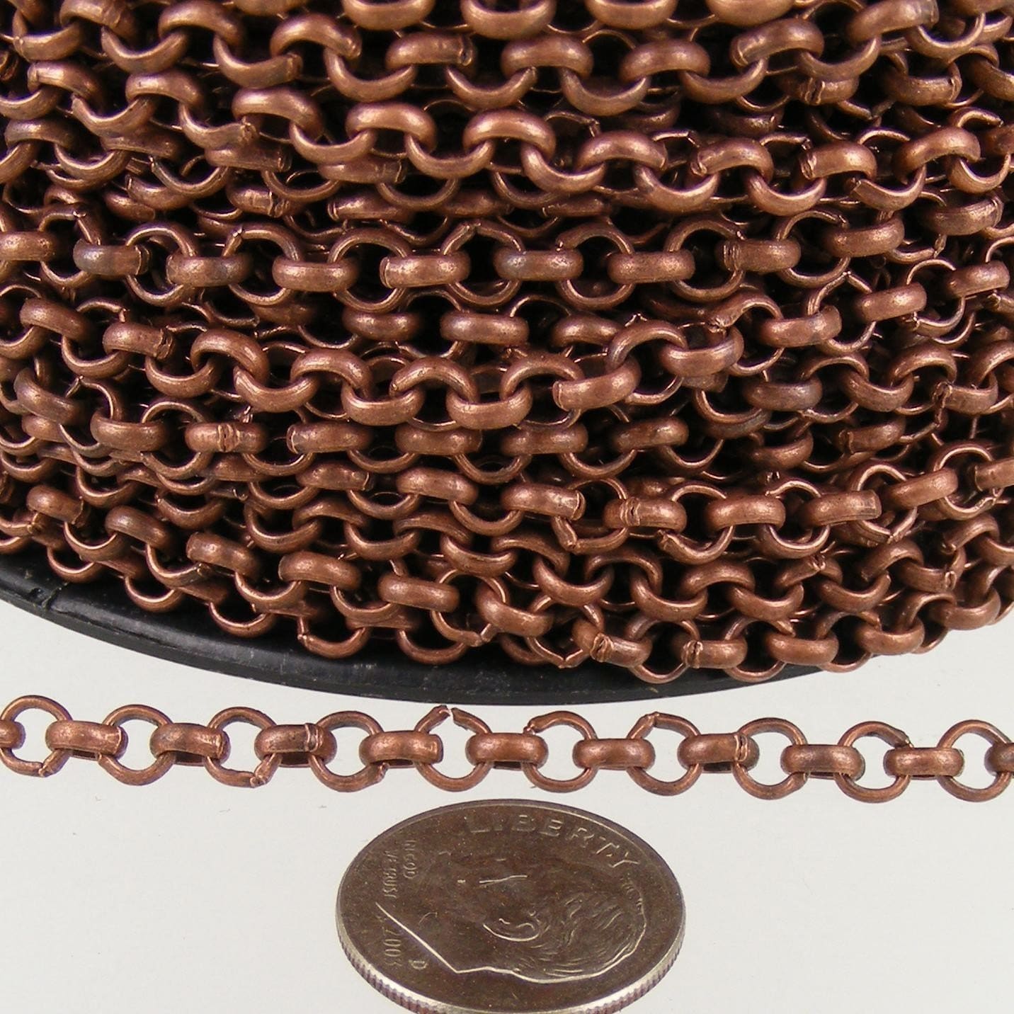 Antique Copper Rolo Chain bulk Chain, 100 ft of Rolo Cable Chain 4.7mm - Unsoldered Links - Wholesale - 47ROLO