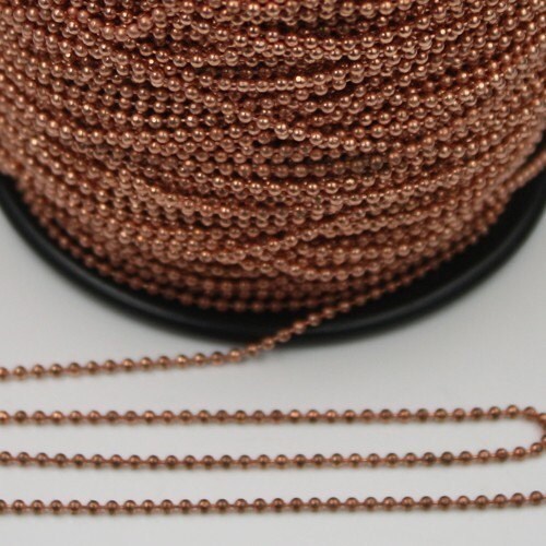 Antique Copper facet BALL Chain - 10 Ft. spool of Bulk Ball chain Wholesale - 1.5mm w/ FREE 10 connectors (Crimp) - 15DC