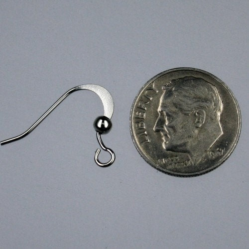 100 pcs of rhodium plated flat fish Hook with ball Earwire 19X14mm