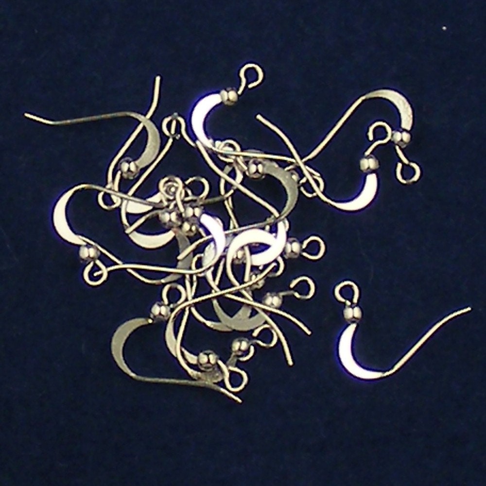100 pcs of rhodium plated flat fish Hook with ball Earwire 19X14mm