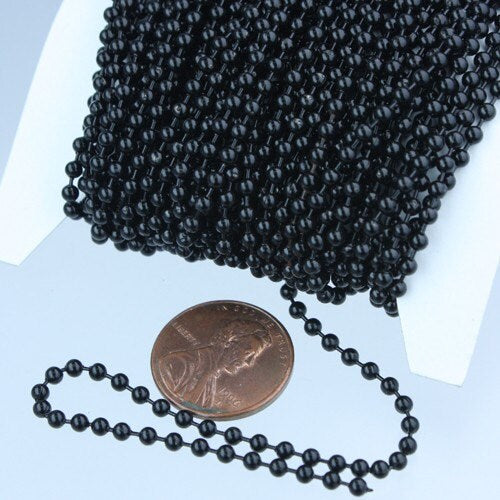 Black Chain Ball Bulk Chain, 12 ft. spool of ROUND BALL chain Necklace Wholesale Chain - 2.4mm ball size - w/ FREE 10pcs Connectors (Insert)