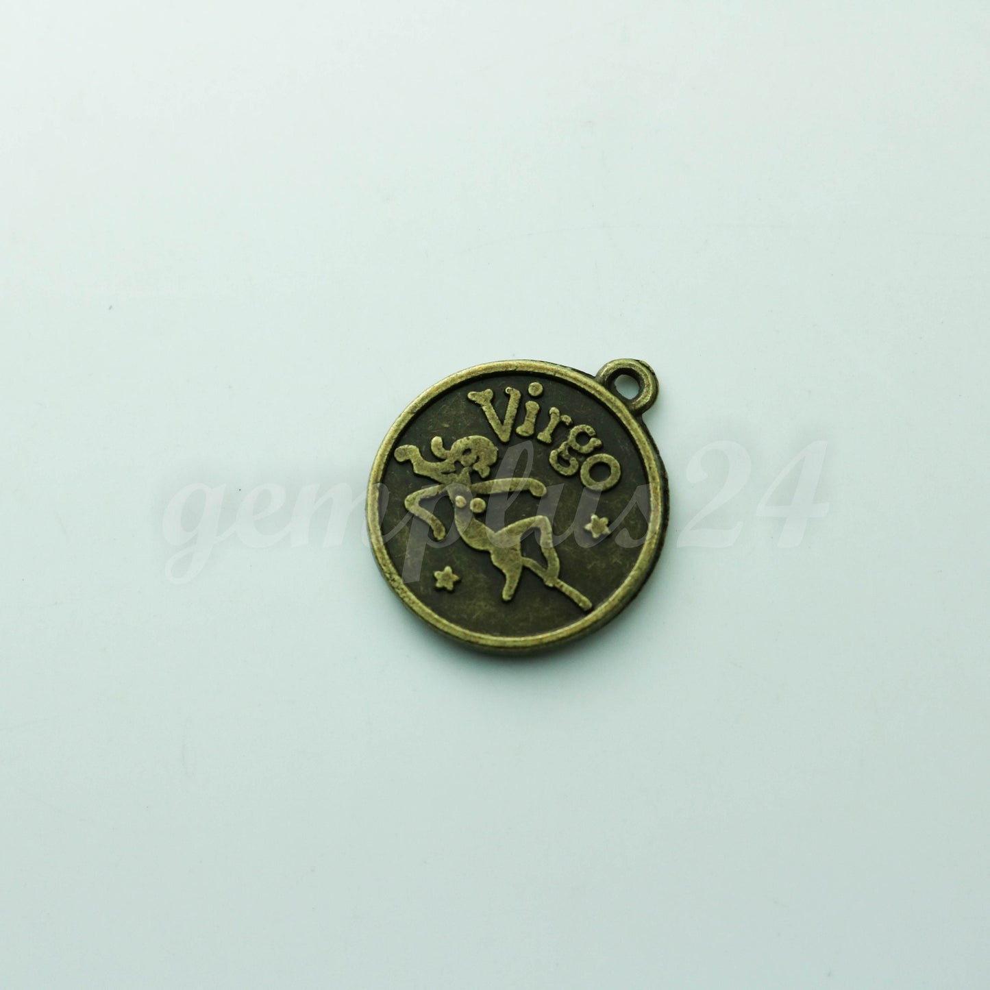 Zodiac Charm, Message Charm - Antique Brass - 28mm 3mm thickness 2.5mm Hole - Virgo - August 23 - September 22
