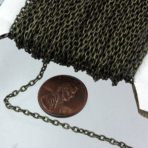 12 ft spool of Antique Brass Plated Oval Round cable chain - 3x2.2mm - unsoldered link - 322CA