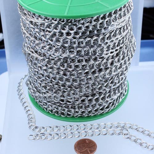 20 ft Rhodium Plated Double Curb Chain - 8x7mm 0.8mm Thickness Unsoldered Link