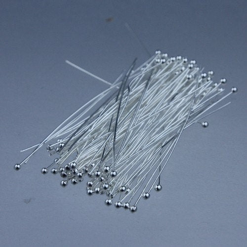 300 pcs of Sterling Silver Plated on Brass Ball end headpin - 24G - 2 inches Half Hard Body