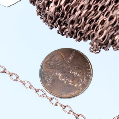 32 ft. Antique Copper finished Small Drawn oval Cable chain - 3.9x2.5mm unsoldered link