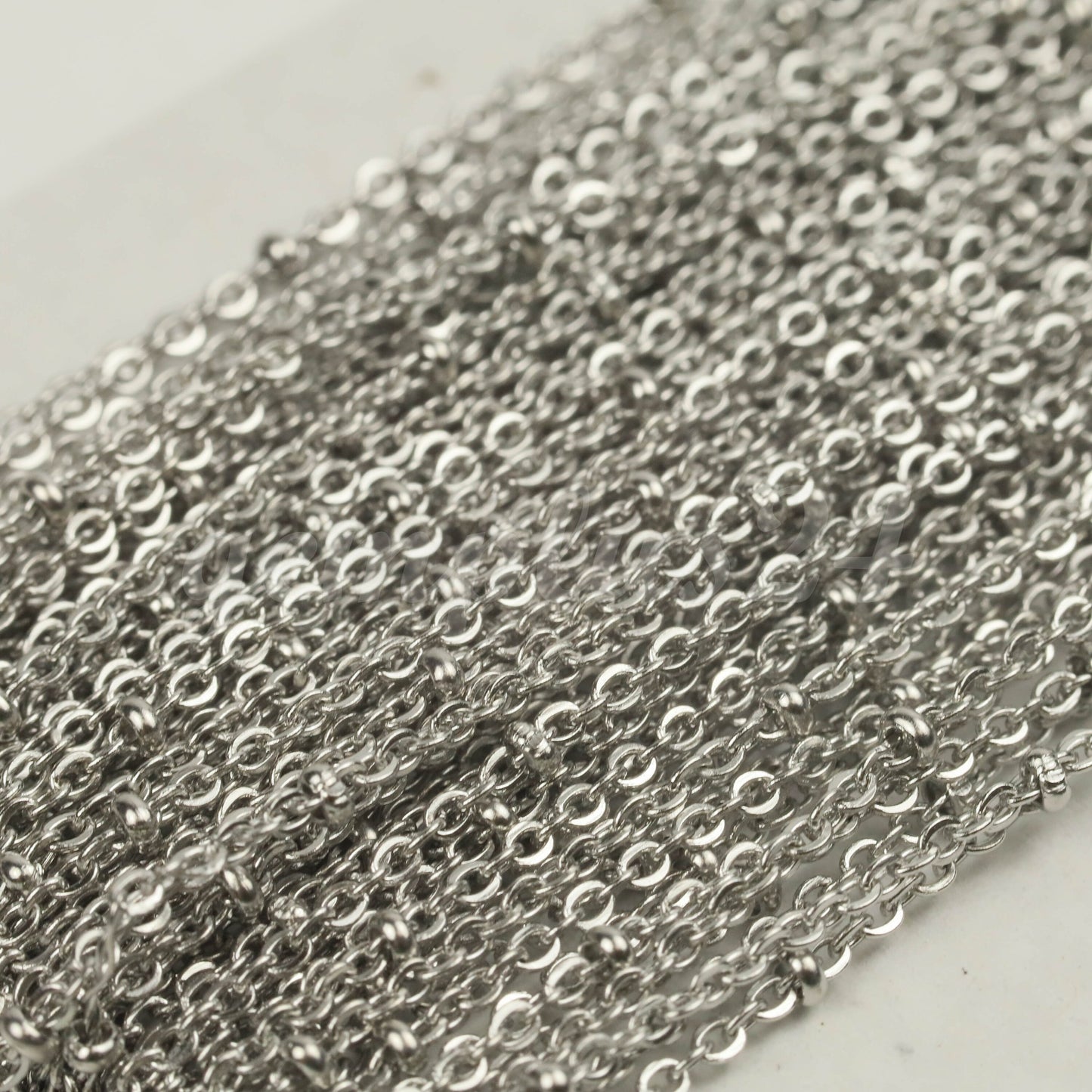 10 Ft Stainless Steel Satellite Chain - Ball Beaded Solder Flat Cable Chain - 2.4x1.7mm Flat Link - Bulk Dainty Delicate Necklace - STB2417F
