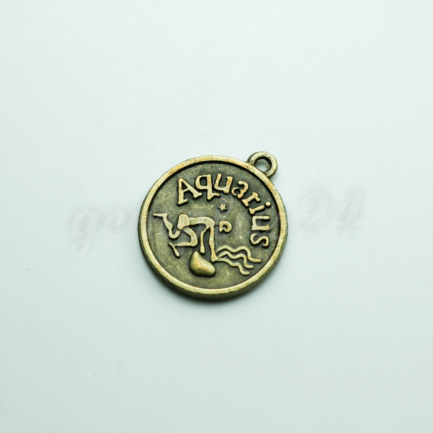 Zodiac Charm, Message Charm - Antique Brass - 28mm 3mm thickness 2.5mm Hole - Aquarius "Friendly" - January 20 - February 18