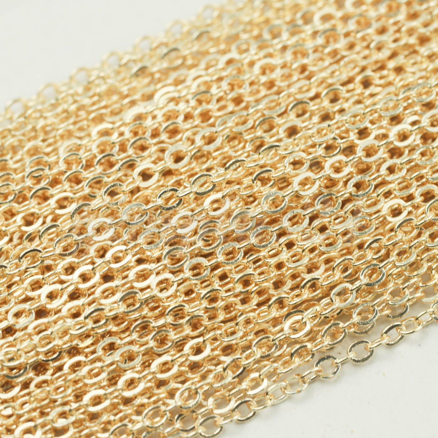 300 Ft Non Tarnish Flat Cable Chain - 22K Gold Flat Chain - 3x1.7mm SOLDER - Anti Tarnish Free Resistant Soldered Cable - AT317F