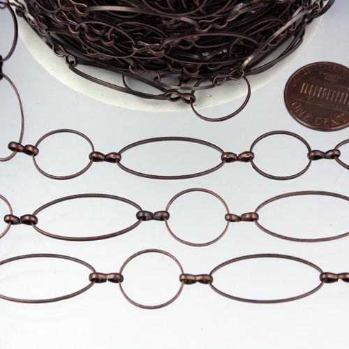 5 ft. of Antique Copper Plated on Brass BIG circle Quick Links Chain - Oval and Circle soldered link