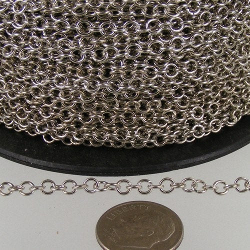 12 ft. spool of Rhodium Plated Round CIRCLE Cable Chain - 3.2mm Unsoldered Link - 32CIRCLE
