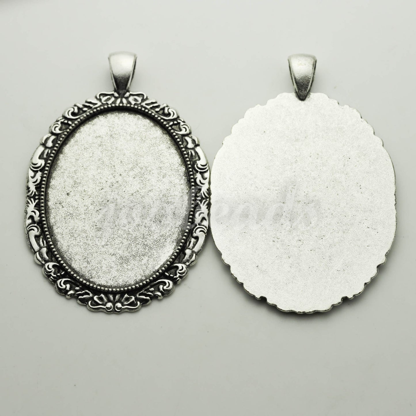 50 pcs Oval Antique Silver Bezel - for 30x40mm - Oval Pendant Blank Bezel for Cabochon Cameo Pendants, Photo Jewelry - T250
