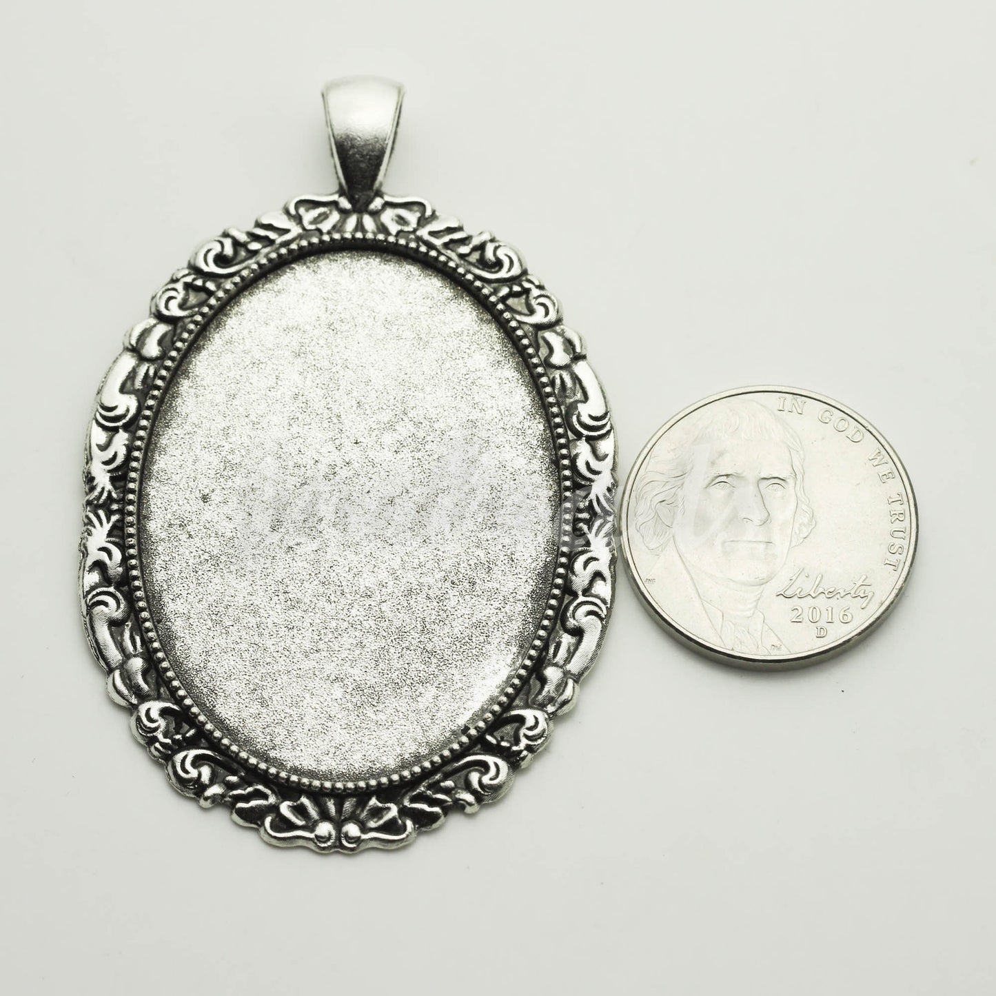 50 pcs Oval Antique Silver Bezel - for 30x40mm - Oval Pendant Blank Bezel for Cabochon Cameo Pendants, Photo Jewelry - T250