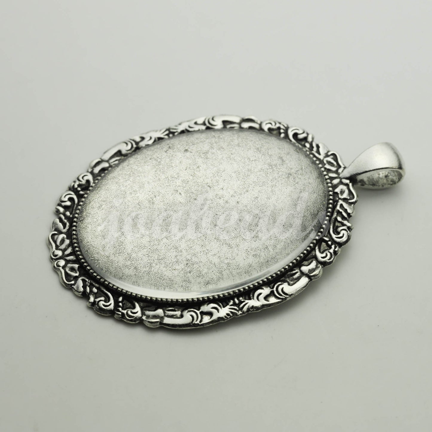 50 pcs Oval Antique Silver Bezel - for 30x40mm - Oval Pendant Blank Bezel for Cabochon Cameo Pendants, Photo Jewelry - T250