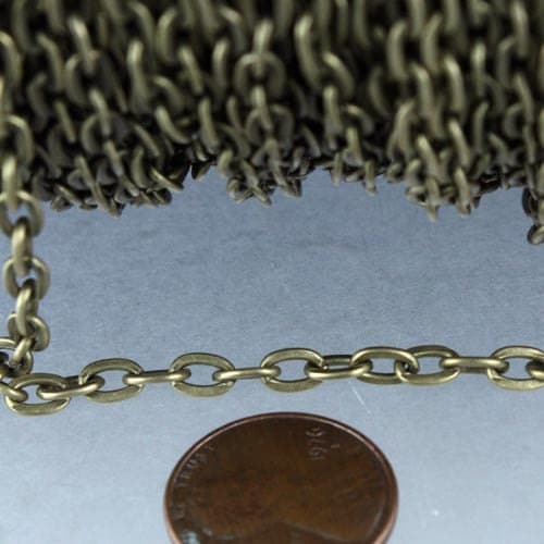 32 ft of Antique Brass Finished Flat Chunky Drawn Cable Chain - 6x3.8mm 1.0mm Unsoldered Link