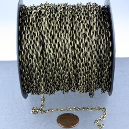 32 ft of Antique Brass Finished Flat Chunky Drawn Cable Chain - 6x3.8mm 1.0mm Unsoldered Link