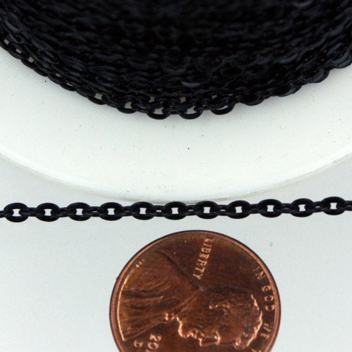 50 ft spool of Black Finished Flat Round cable chain - 3x2.2mm - unsoldered link - 322FLAT