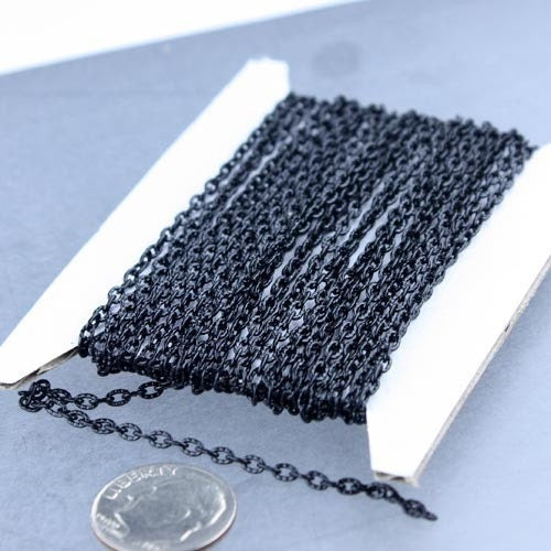Black Texture Chain Bulk, 32 ft. of Flat Texture Oval Chunky Cable Chain - 3x2mm Unsoldered - 32TEX