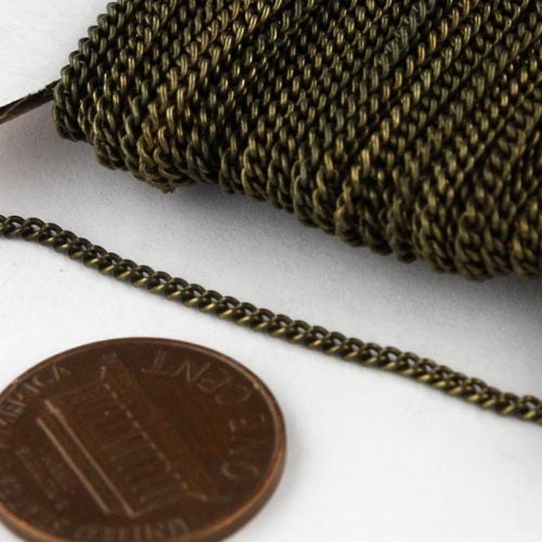 Sample 3 ft spool of Antique Brass SOLDERED Curb Chain - 1.6mm SOLDERED Link - with Matching Jumpring(10pcs) and Lobster (2pcs) - 1.6S