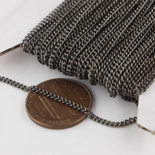 Sample Set 3 ft Gunmetal SOLDERED Curb Chain - 1.6mm Link - with Matching Jumpring(10pcs) and Lobster (2pcs) - 1.6S