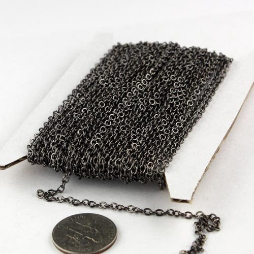 Gunmetal Flat Chain, Bulk, 100 feet Flat Cable Chain - 3x1.7mm SOLDERED - Necklace Bracelet DIY Wholesale Bulk Chain