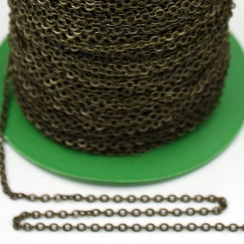 100 ft Antique Brass Flat Cable Chain - 3.4x2.9mm SOLDERED Link - Antique Bronze Bulk Flat Soldered Cable Chain - ship from California USA