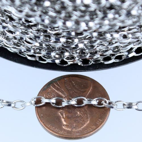 32 ft. Antique Silver finished Small Drawn oval Cable chain - 3.9x2.5mm unsoldered link