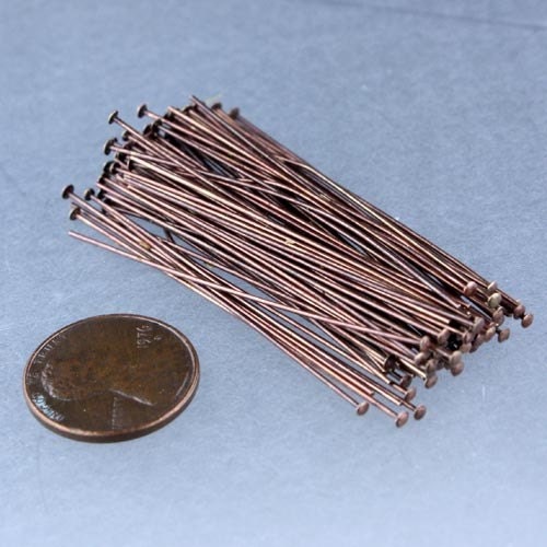 Bulk/FingerPick 100 Pcs Antique Copper Headpin - 2 Inch 22 Gauge 22G - Copper Flat Round Head Headpin Head pins TPin - TPIN-22G-50