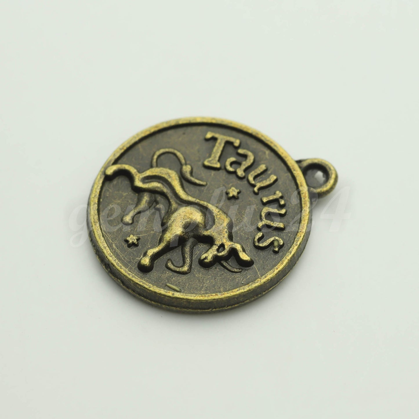 Zodiac Charm, Message Charm - Antique Brass - 28mm 3mm thickness 2.5mm Hole - Taurus "Trustworthy" - April 20 - May 20
